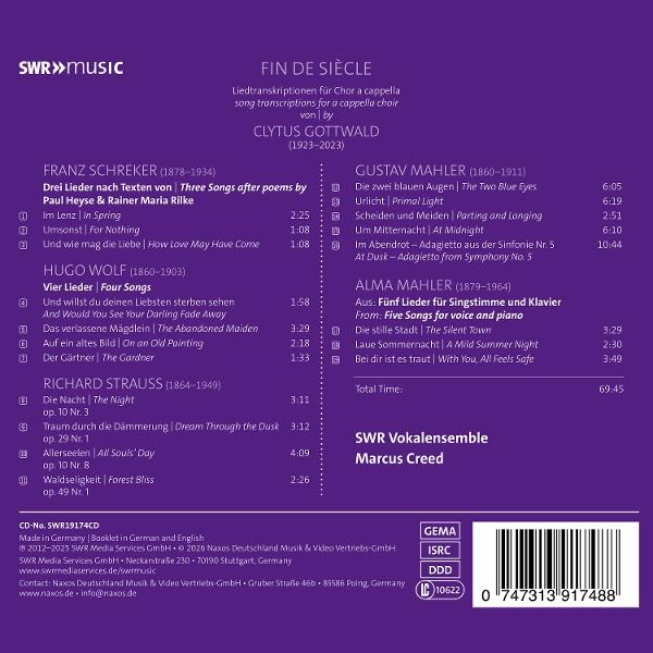 Violette CD-Rückseite mit Tracklist für Chormusik von Clytus Gottwald und SWR Vokalensemble.