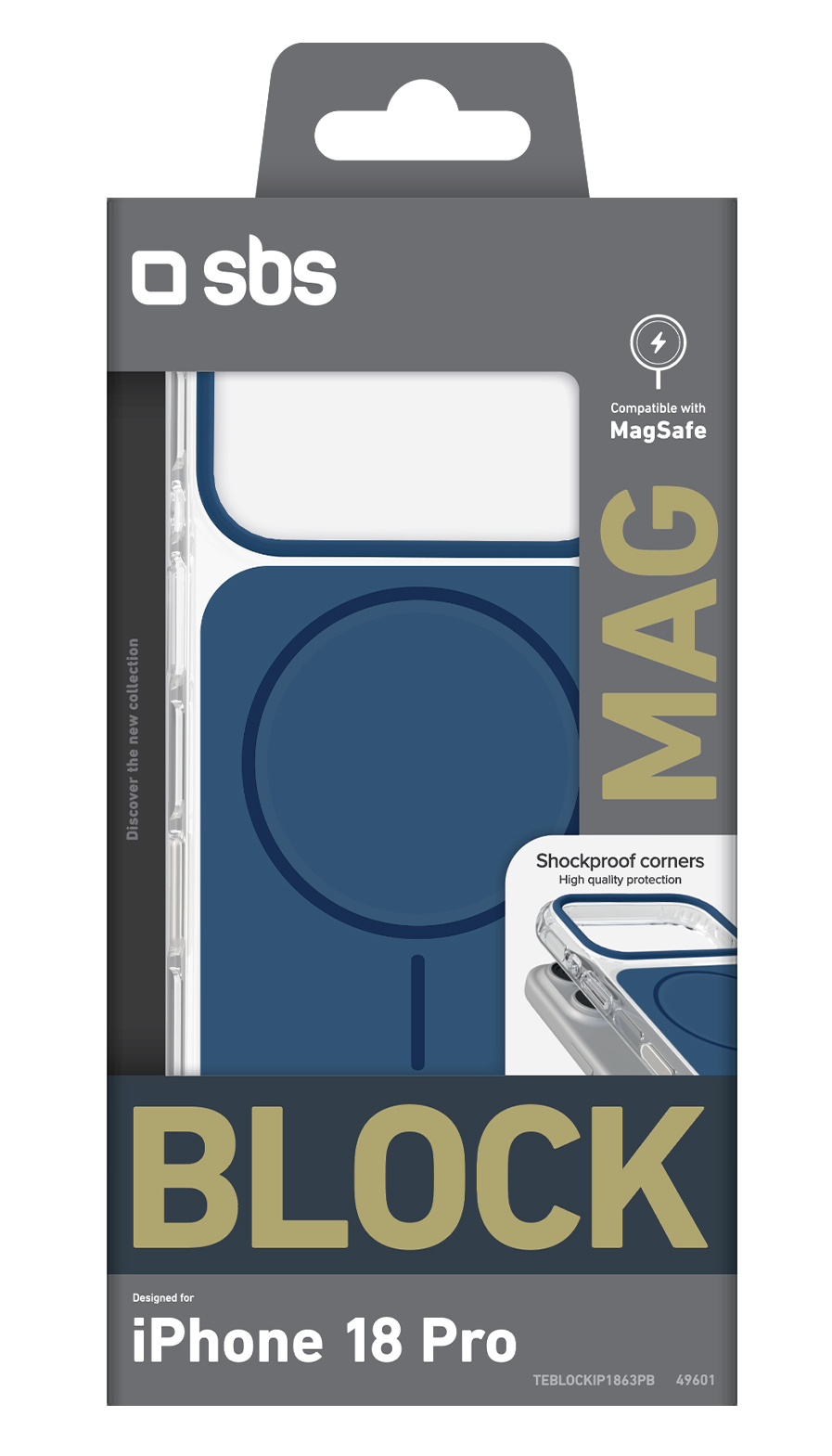 Opakowanie na niebieskie etui ochronne do iPhone 18 Pro z kompatybilnością MagSafe.