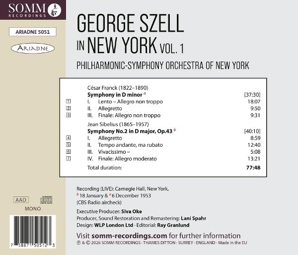 Rückseite der CD George Szell in New York Vol. 1 mit Trackliste für Franck und Sibelius.