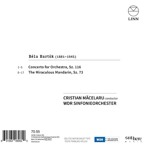 Rückseite einer Musik-CD mit Text über Bela Bartok, dirigiert von Cristian Macelaru mit dem WDR Sinfonieorchester.