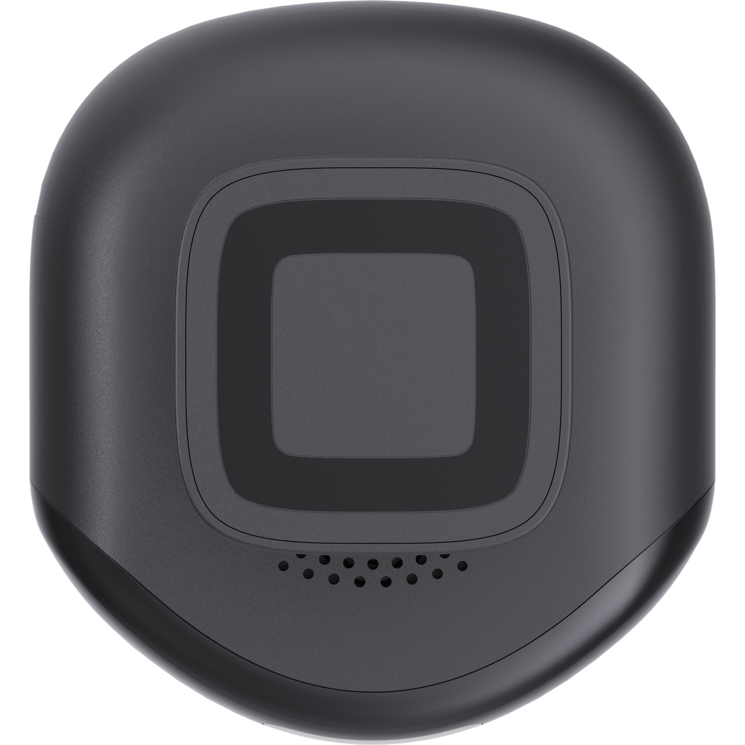 A matte black square device with rounded corners and small dot perforations at the bottom on a white background.