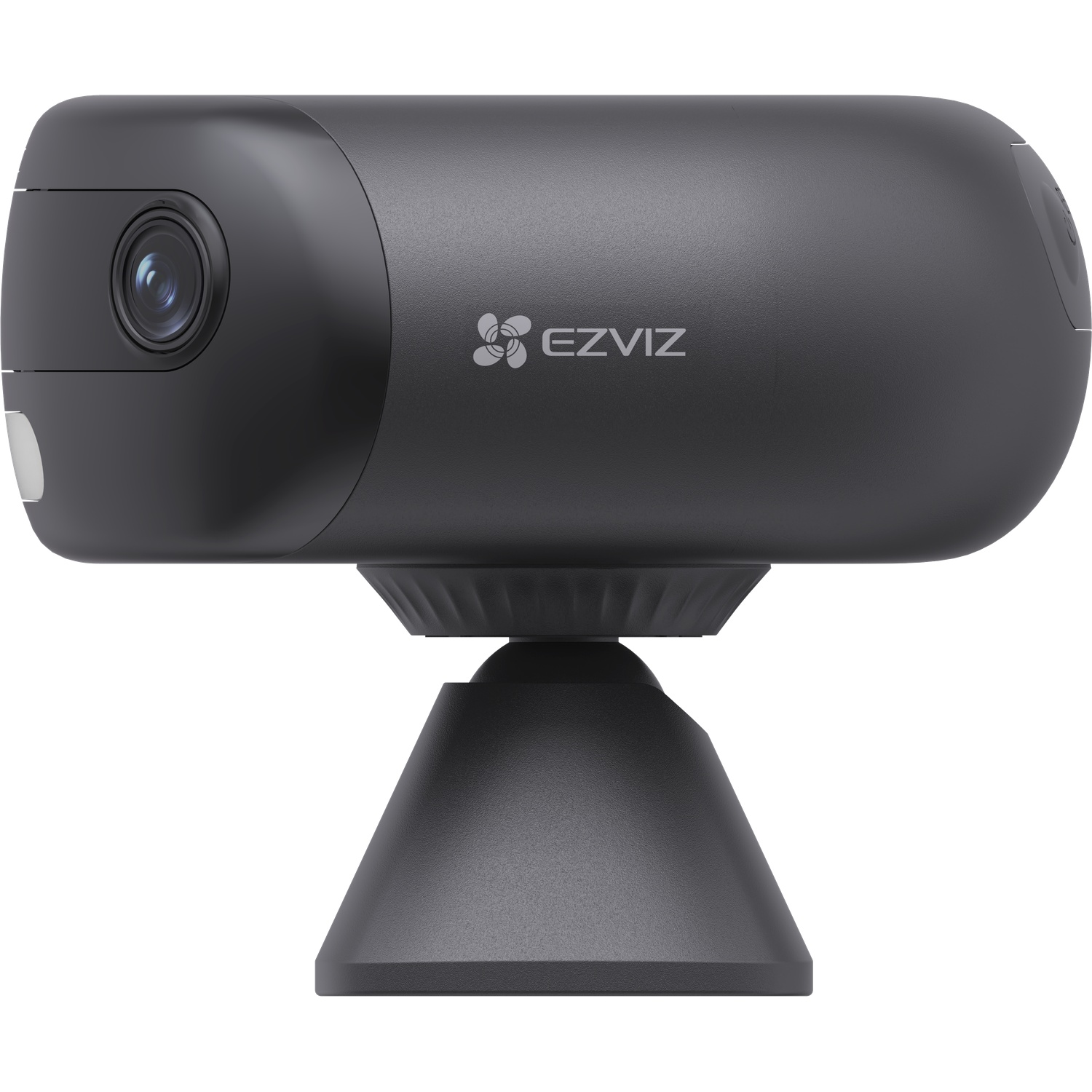 A gray EZVIZ security camera mounted on a conical stand against a white background.