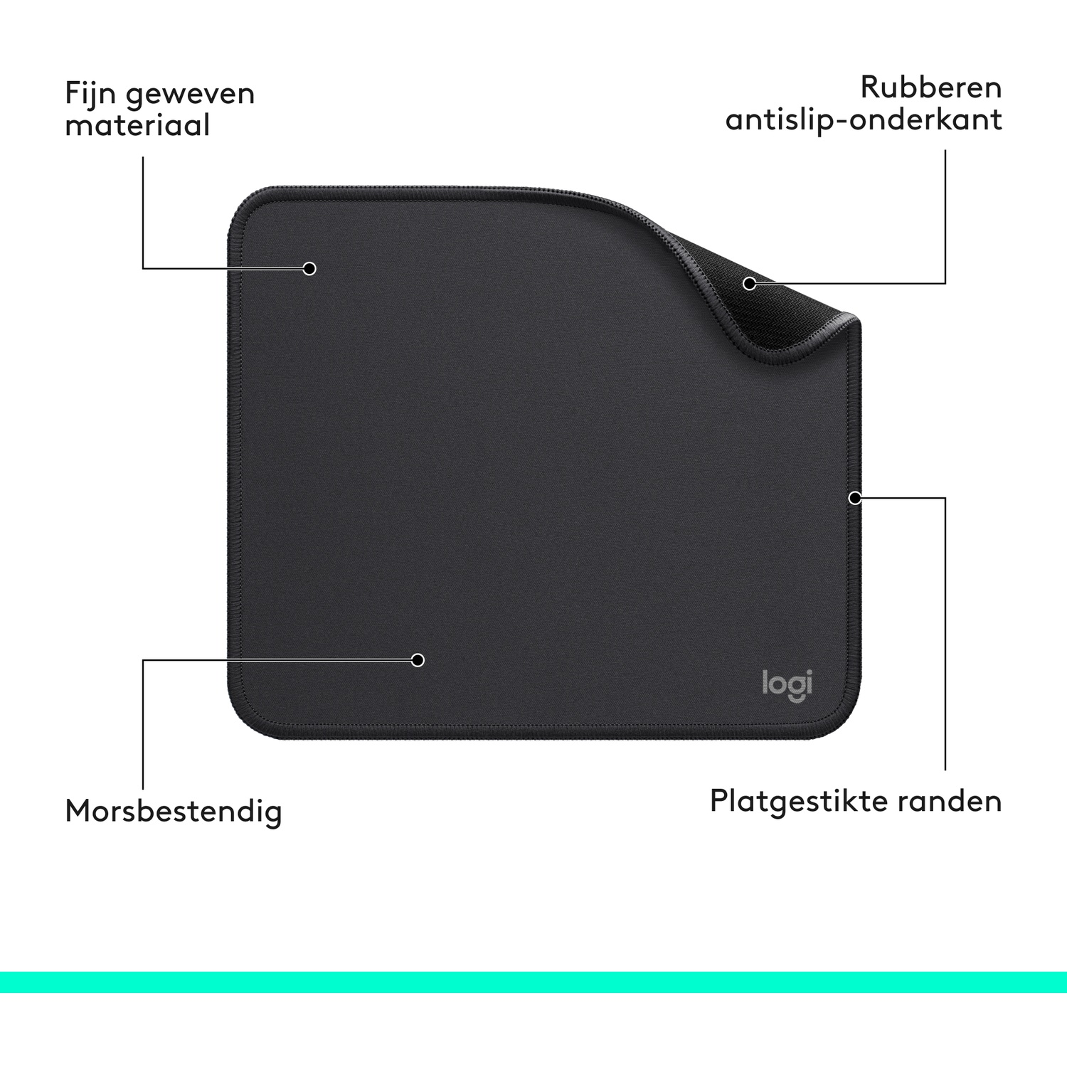 Tapis de souris noir avec caractéristiques détaillées.