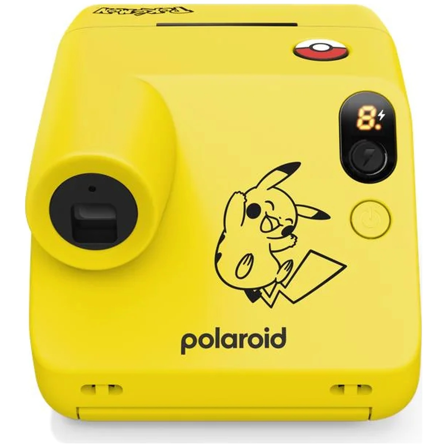 Appareil photo instantané Polaroid jaune avec Pikachu et bouton Pokeball.