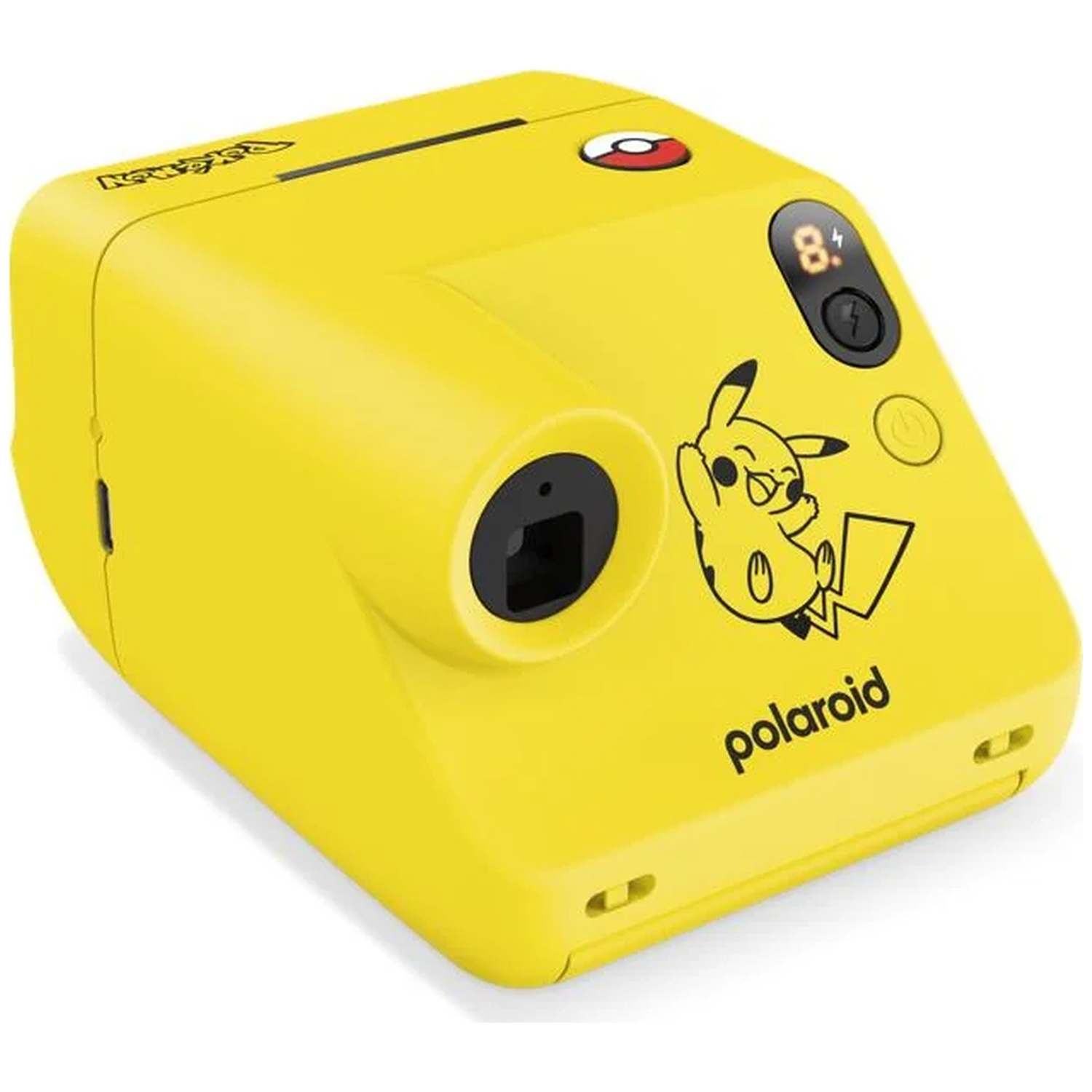 Un appareil photo instantané Polaroid jaune avec une illustration de Pikachu sur le devant et le logo Pokémon.