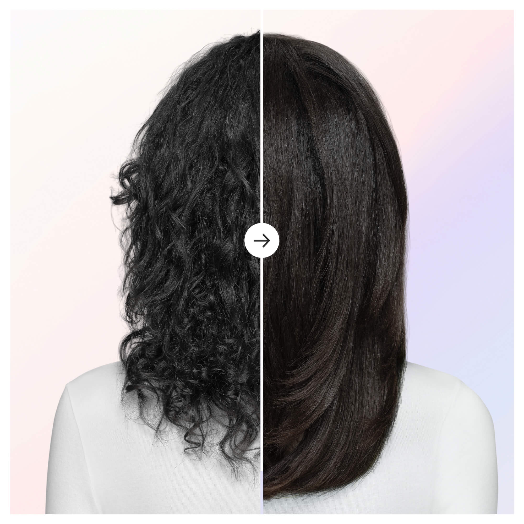Comparación de cabello rizado a la izquierda y liso a la derecha.