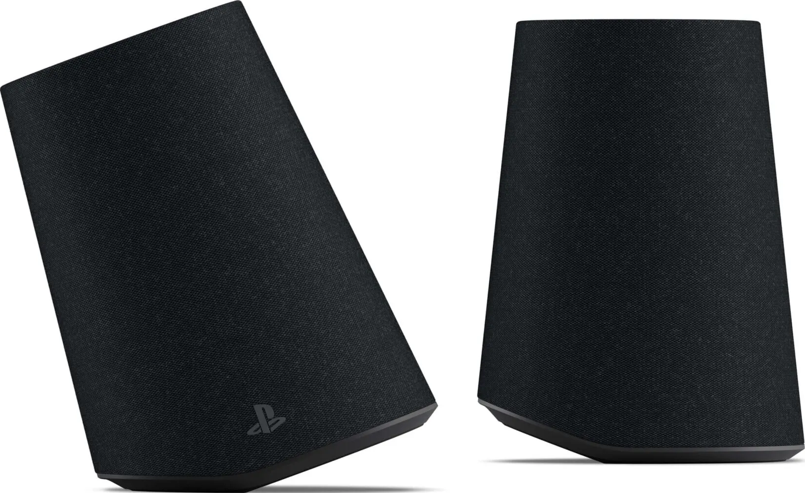 Due altoparlanti PlayStation neri a forma di cono su sfondo bianco.