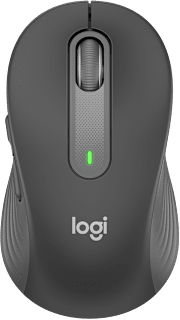Egy szürke, vezeték nélküli Logitech egér görgővel és jelzőfénnyel.