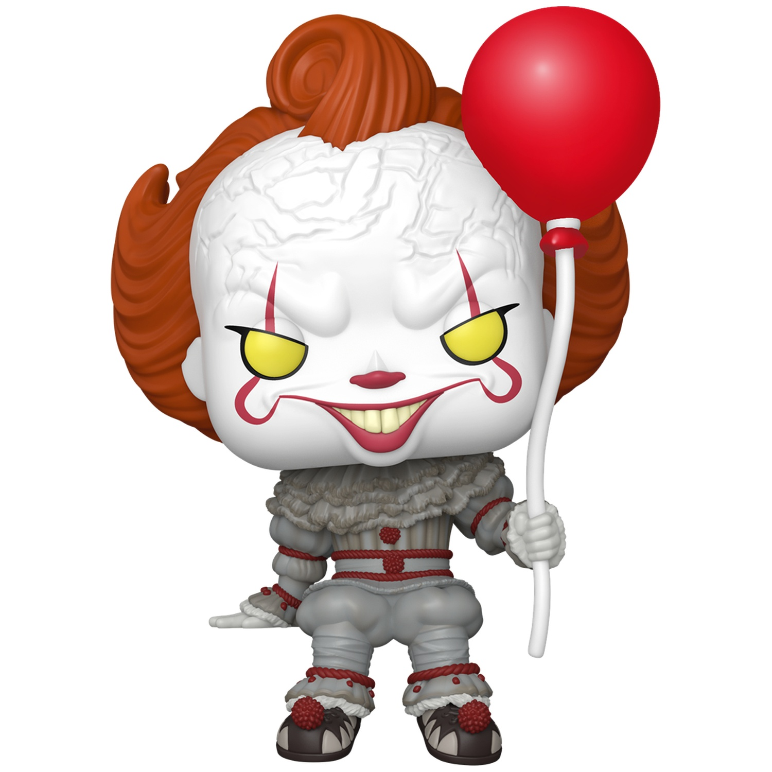 Vinyl verzamelfiguur van Pennywise de Clown met een wit gezicht, rode pruik en een rode ballon.