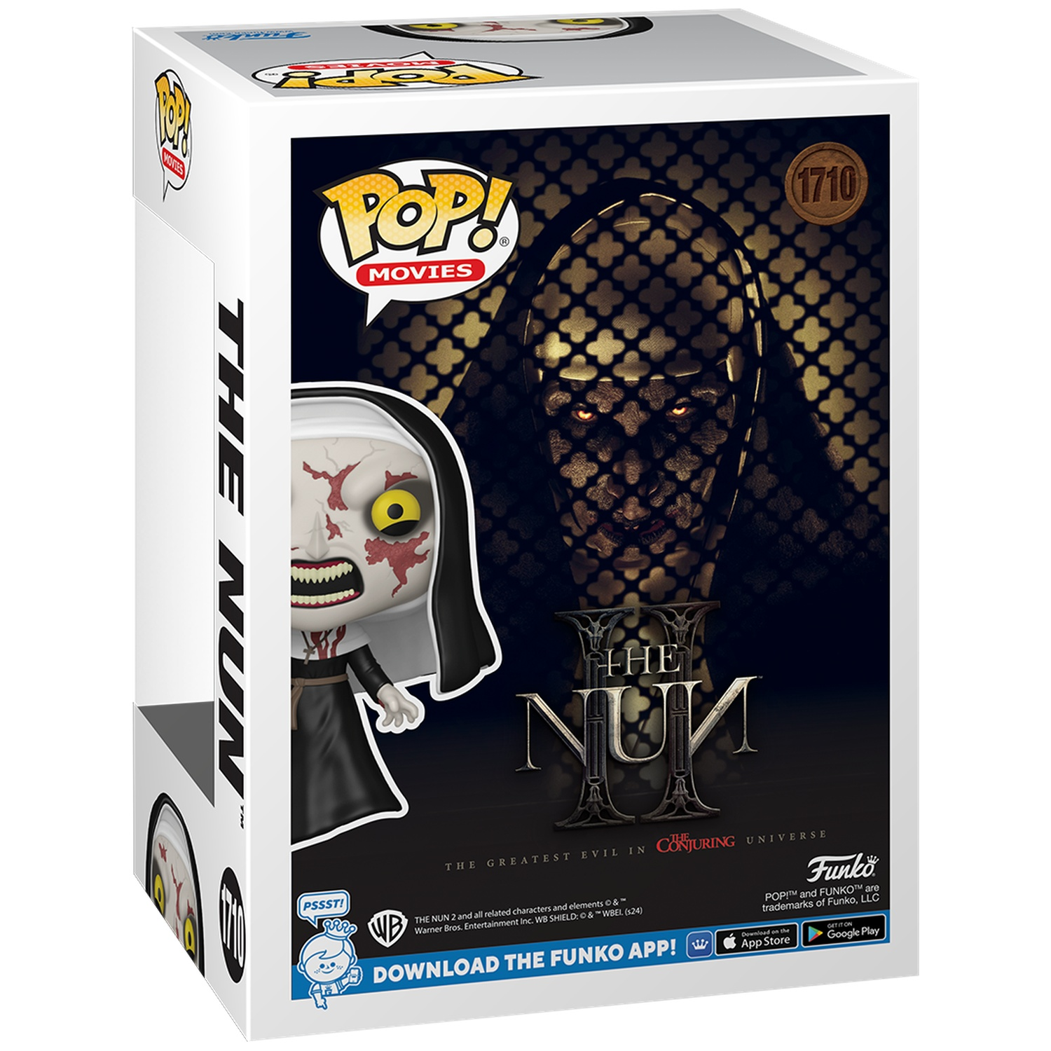 Doos van de The Nun II Funko Pop Movies figuur met een eng non-ontwerp.