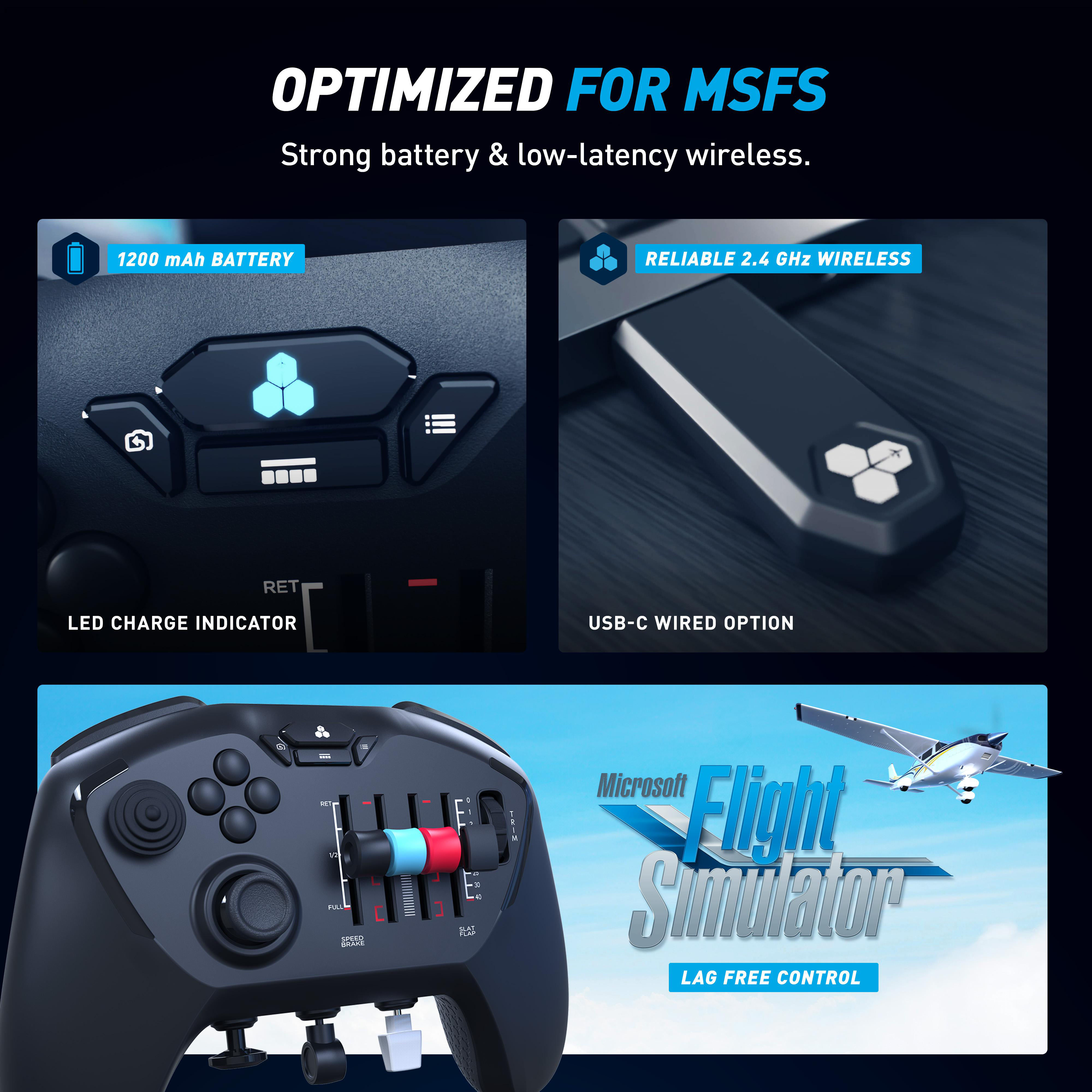 Gaming-Controller für den Microsoft Flight Simulator mit Akku, Funk und USB-C.