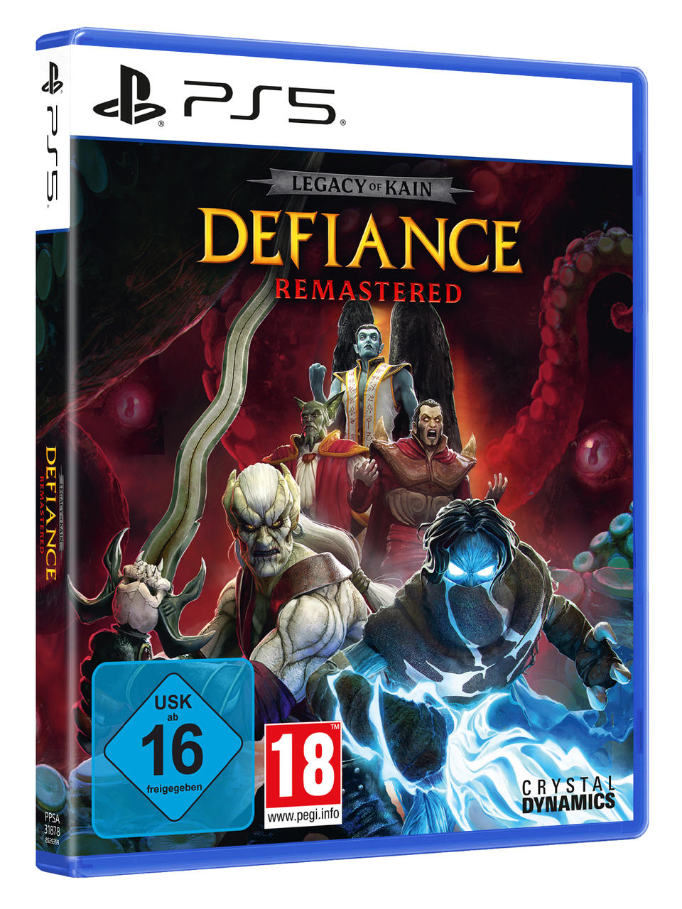 PlayStation 5 Spielhülle für Legacy of Kain Defiance Remastered mit verschiedenen Charakteren und USK-16-Logo.