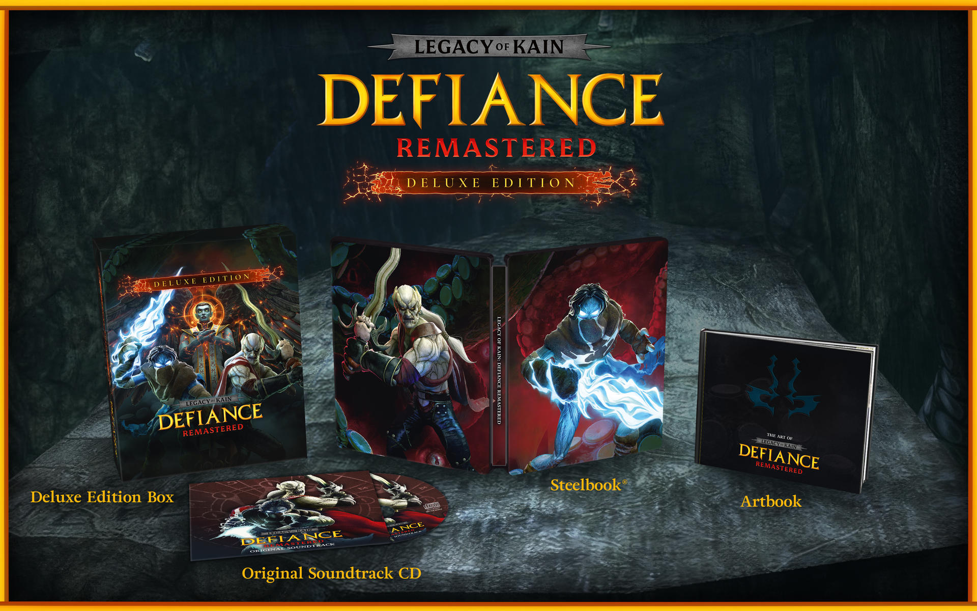 Legacy of Kain: Defiance Remastered Deluxe Edition mit Box, Steelbook, Soundtrack-CD und Artbook.
