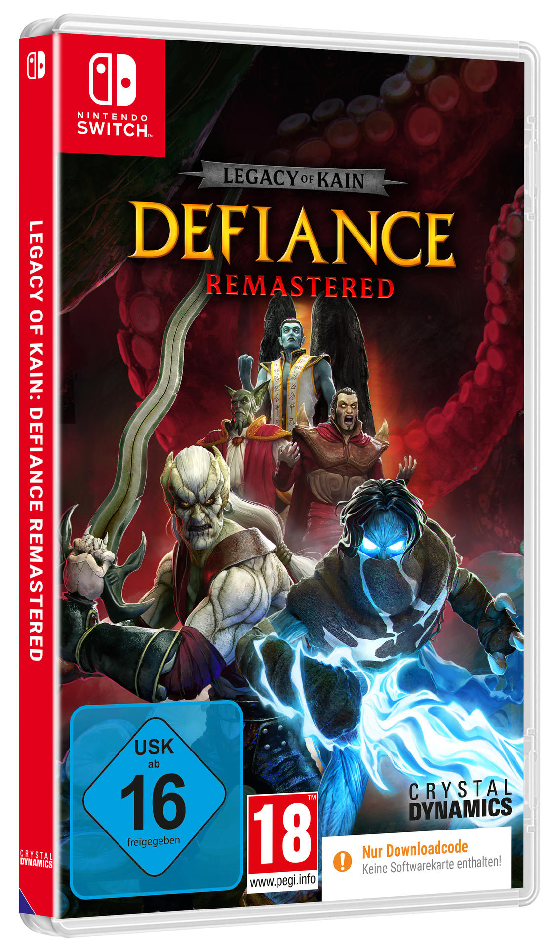 Nintendo Switch Spielehülle für Legacy of Kain: Defiance Remastered mit Charakteren vor rotem Hintergrund.