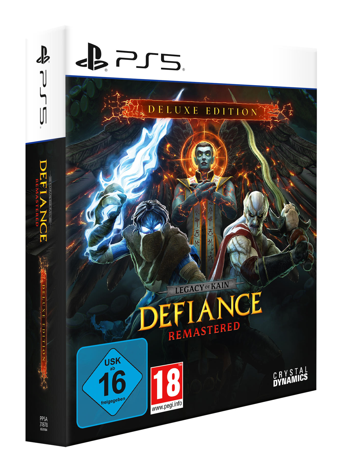 PS5-Spielhülle für Legacy of Kain: Defiance Remastered Deluxe Edition mit drei Figuren und USK-16-Logo.