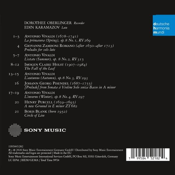 Rückseite einer Musik-CD mit Trackliste auf schwarzem Hintergrund, Sony Music-Logo und Barcode.