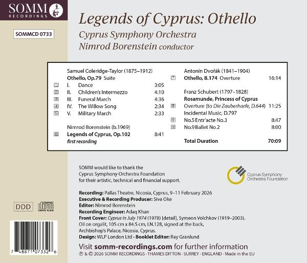 CD-Rückseite mit Tracklist, Orchesterdetails und Barcode.