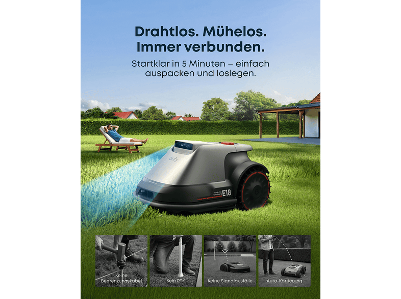 Anker Eufy E18, Mähroboter inkl. Garage, 1200 m², Schnittbreite: 203 mm — Foto 2 von 5