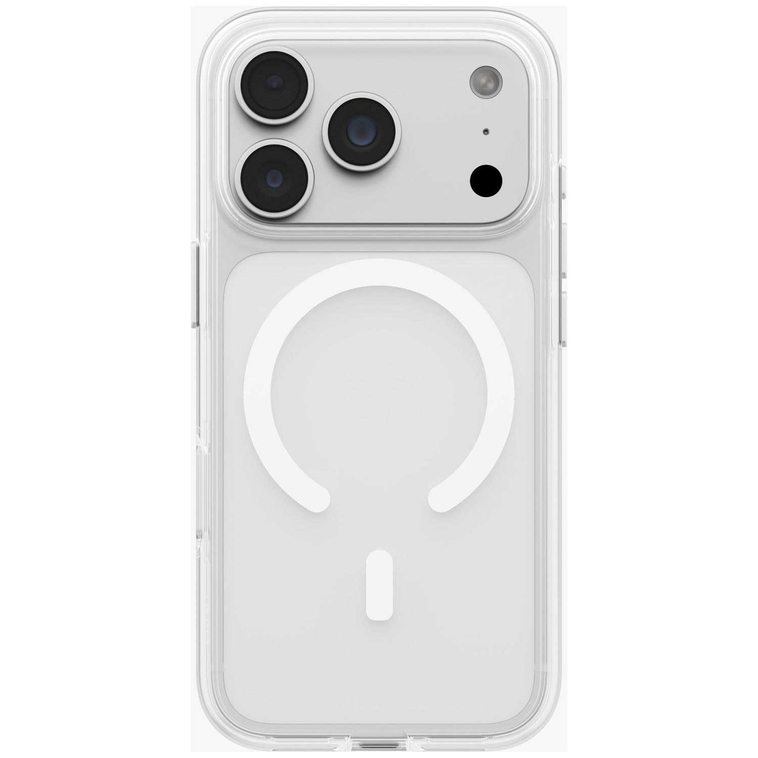 Dos d'un smartphone dans une coque de protection transparente avec anneau MagSafe.