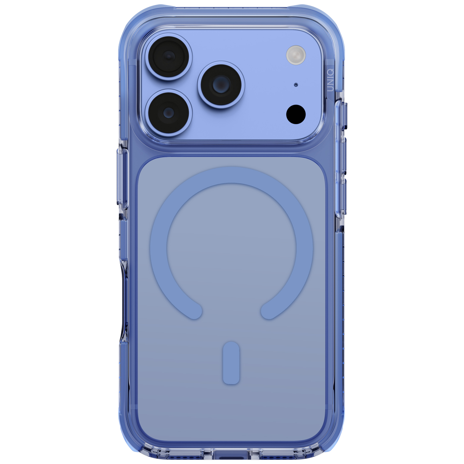 Coque de téléphone bleue avec triple module photo et anneau magnétique.