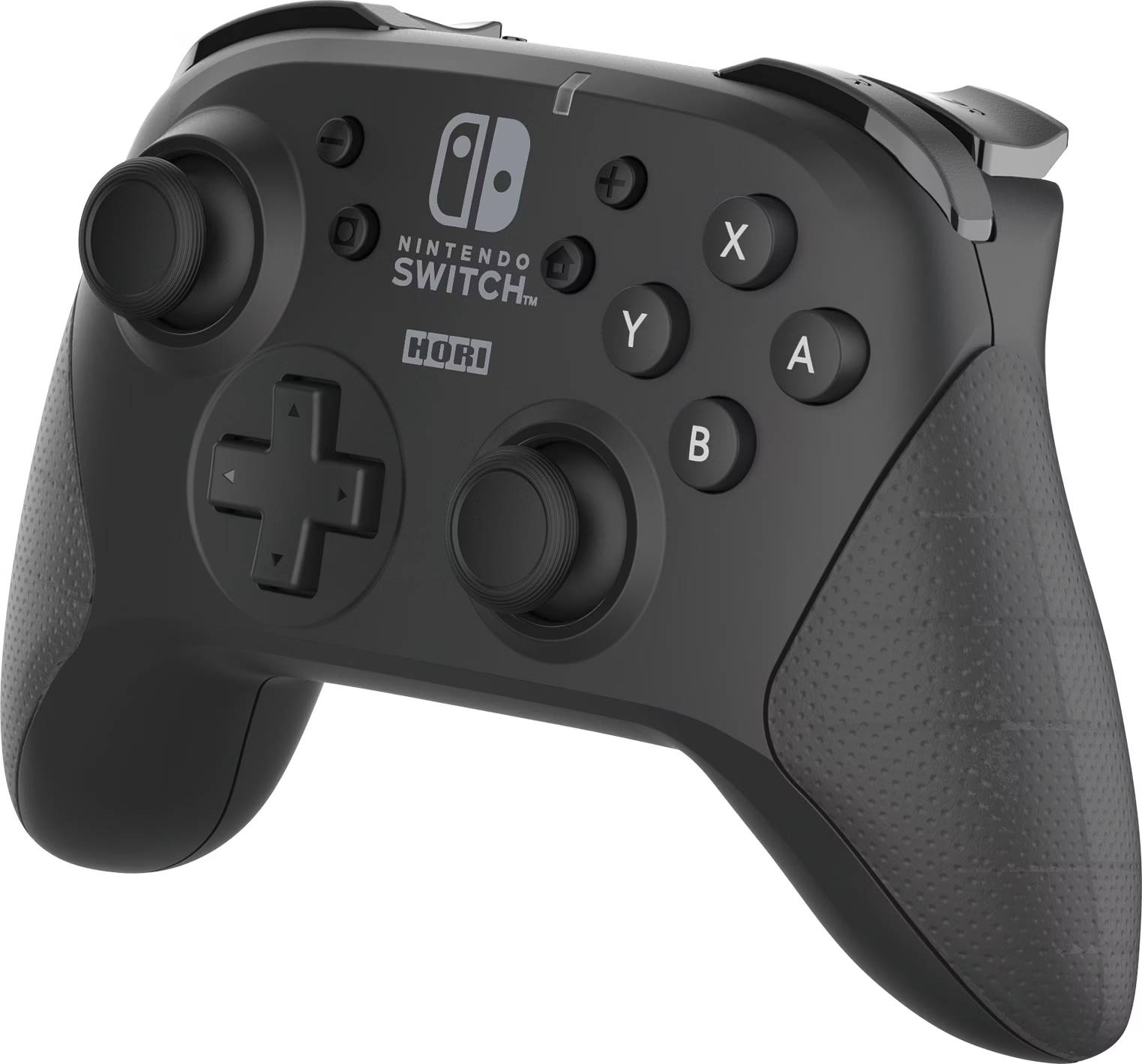 Mando inalámbrico negro Nintendo Switch Hori con botones y joysticks.