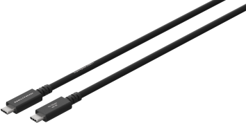 Két fekete USB-C kábel csatlakozókkal párhuzamosan fekszik fekete háttéren.