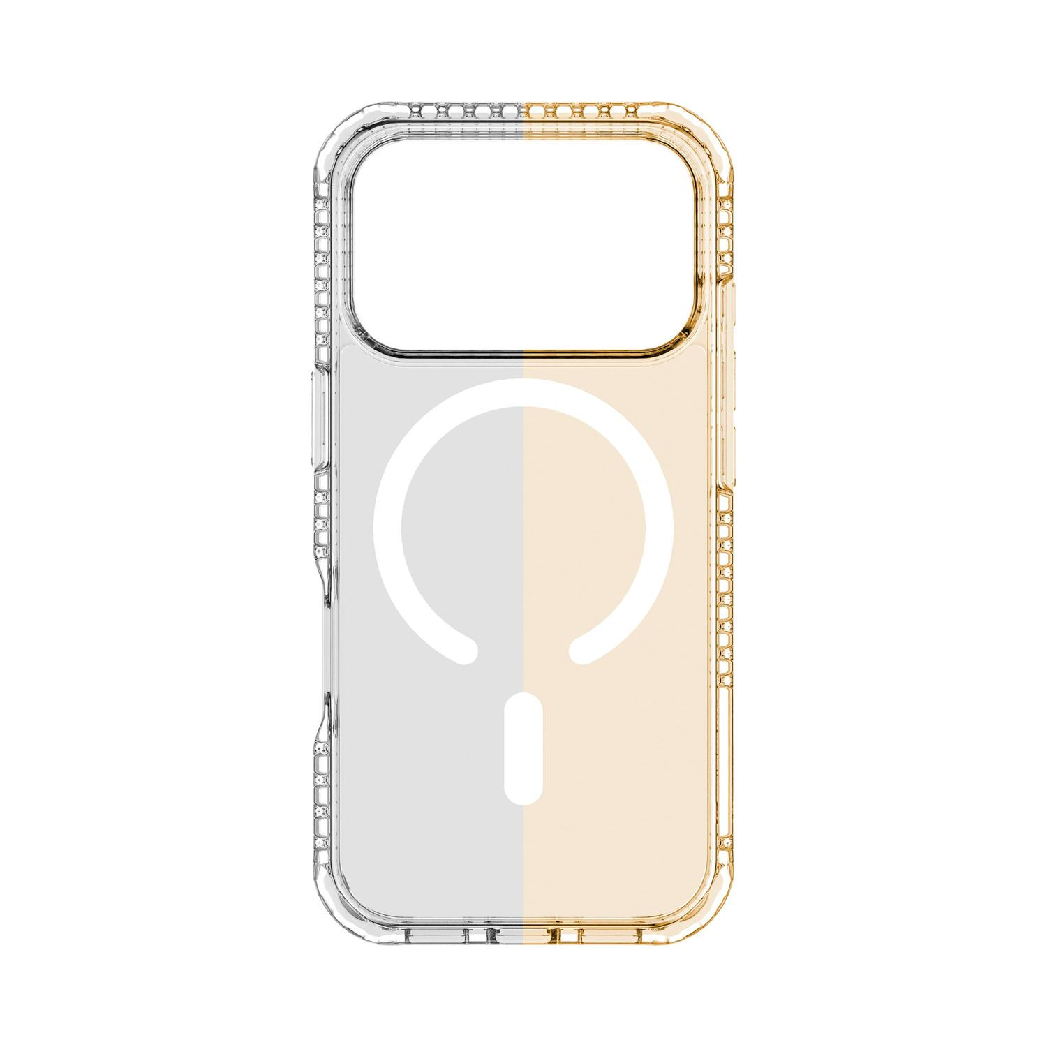 Fundatransparente para teléfono con anillo magnético y división vertical de color.