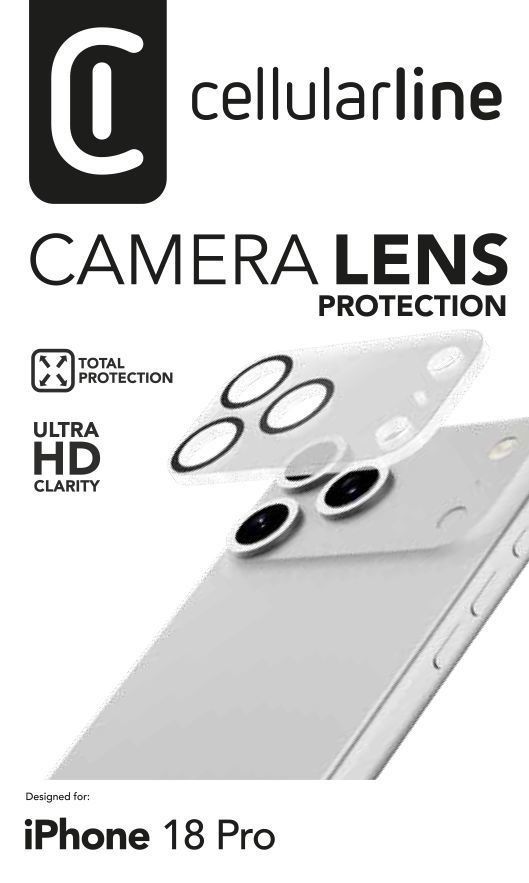 Embalaje de protección de lente de cámara Cellularline para iPhone 18 Pro.