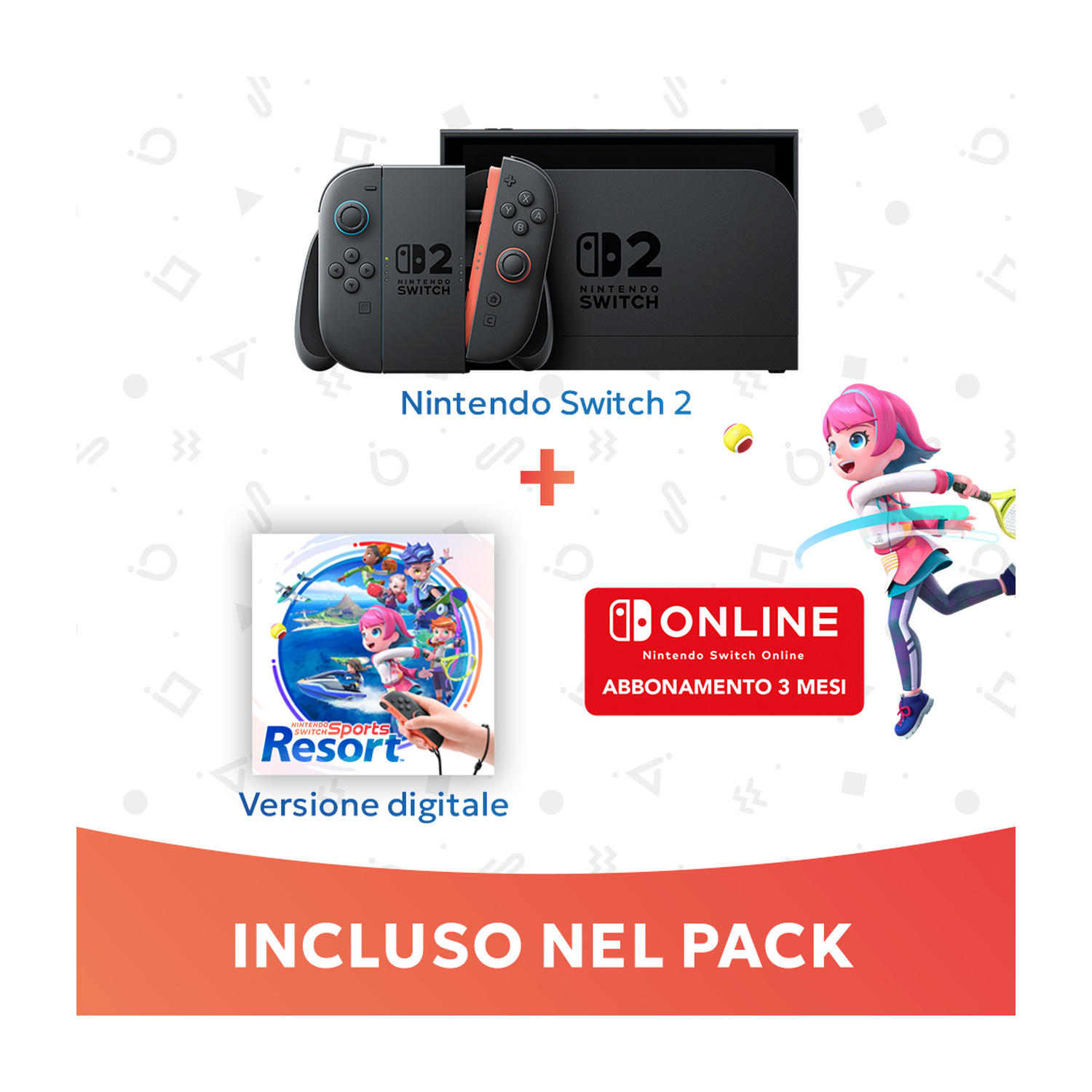 Nintendo Switch 2 con Nintendo Switch Sports digitale e 3 mesi di abbonamento online.