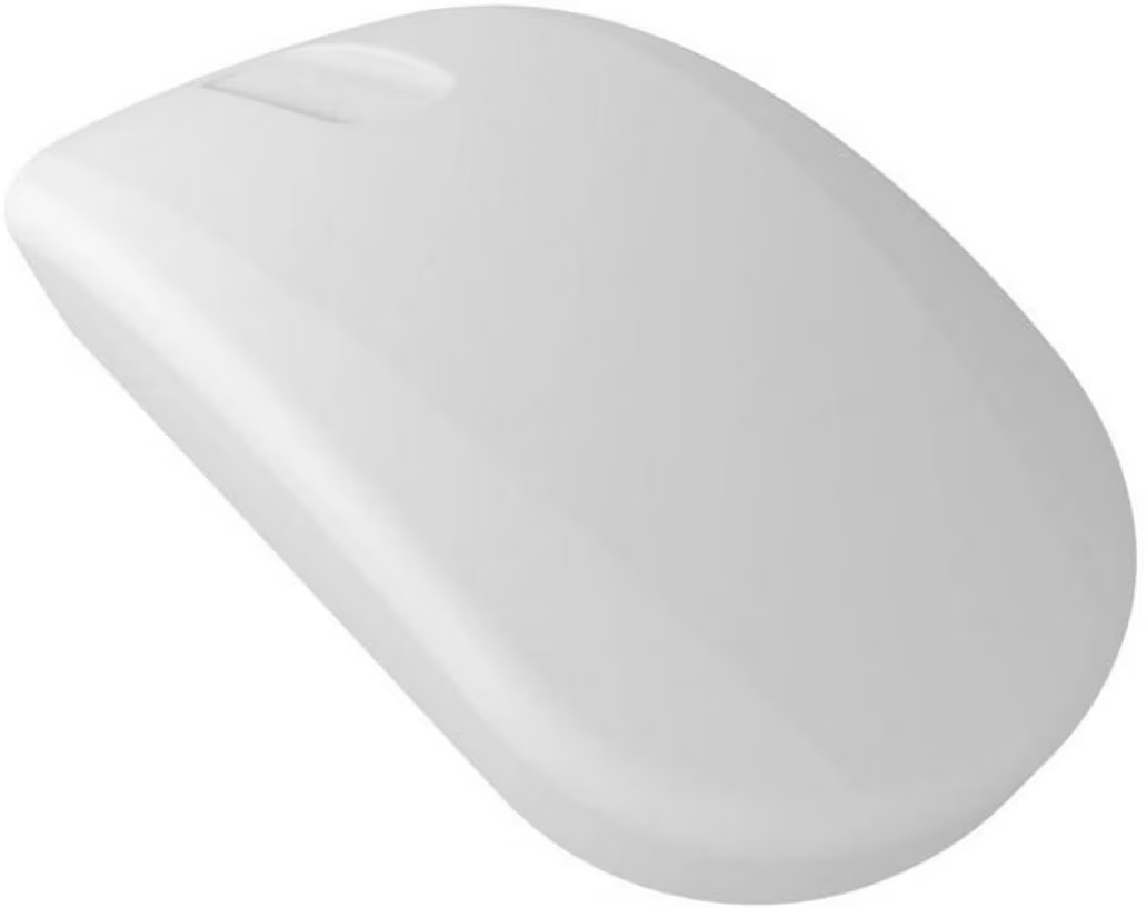 Une souris d'ordinateur blanche et lisse sur fond blanc.