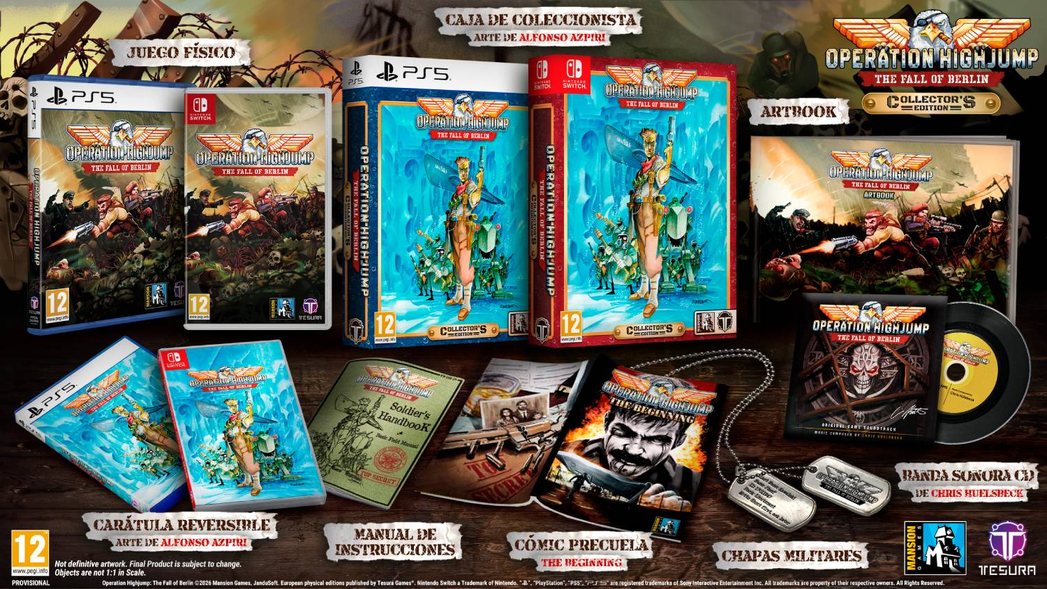 Edición coleccionista de Operation Highjump con juego, libro de arte, CD de banda sonora, cómic y placas.