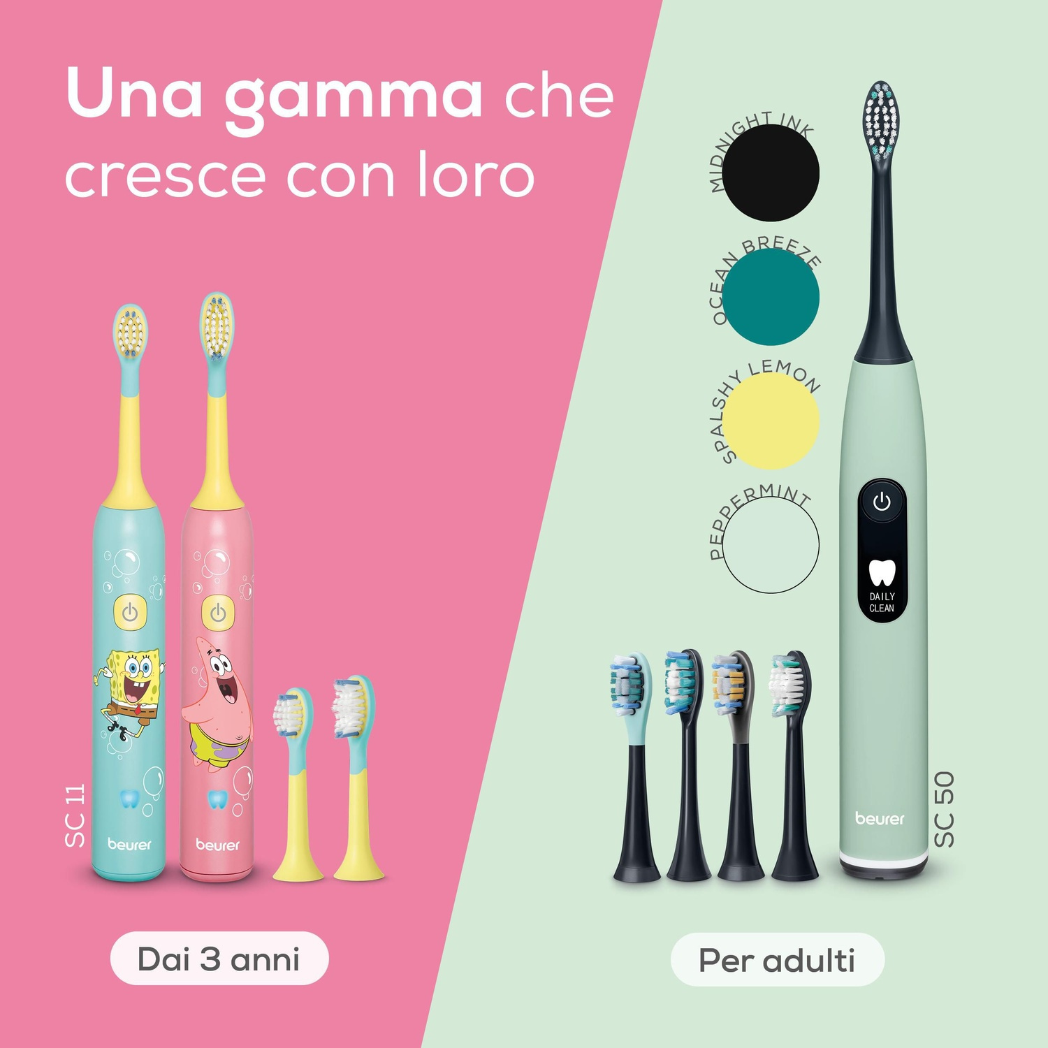 Spazzolini Beurer per bambini e adulti in vari colori e design.