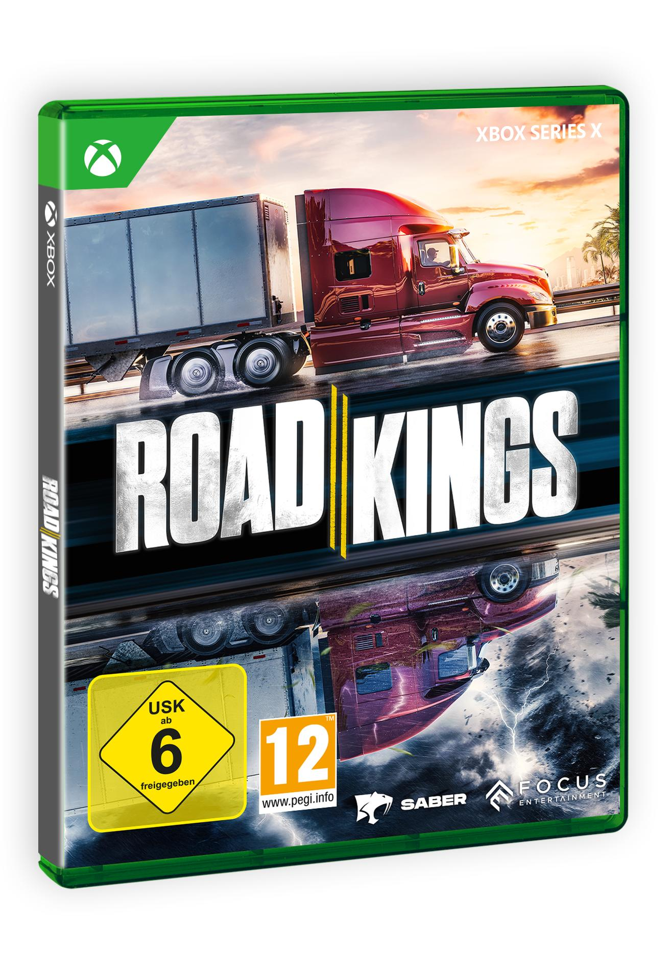 Xbox Series X Cover von Road Kings mit einem roten LKW und USK 6 sowie PEGI 12 Logos.