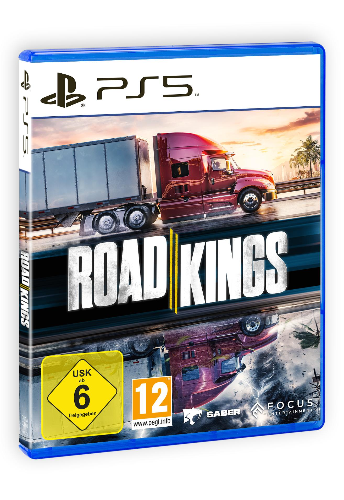 PS5-Spielhülle Road Kings mit einem roten LKW auf der Straße und USK 6 sowie PEGI 12 Logos.