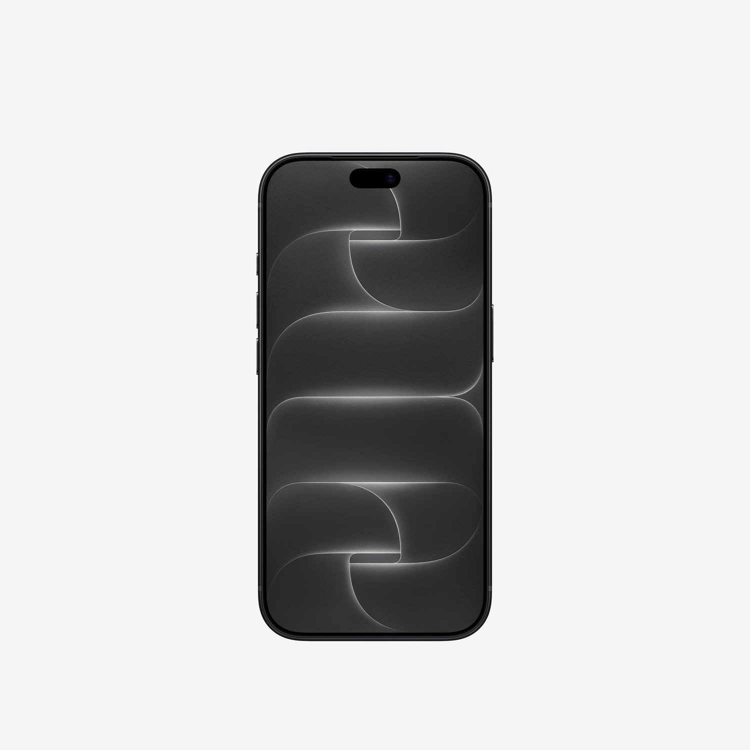 Uno smartphone nero con angoli arrotondati su sfondo chiaro mostra un motivo ad onde scure astratte.