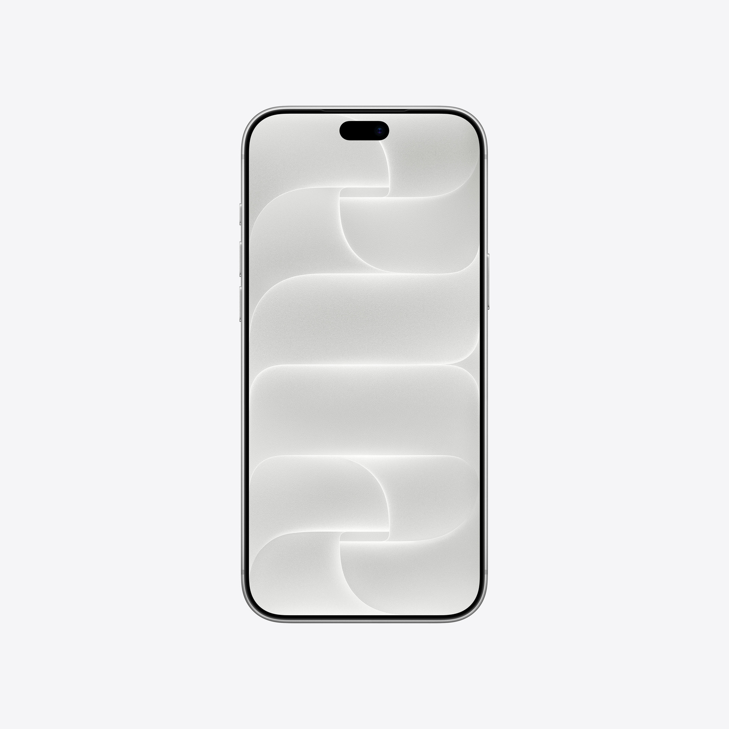Smartphone con sfondo a onde astratte chiare su sfondo bianco.