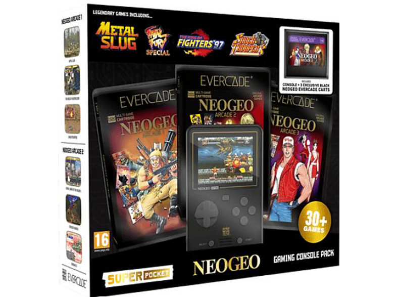 NEOGEO Super Pocket Starter Bundle with 3 Evercade Cartridges (31 Retro Games); Super Pocket----Handheld Konsole