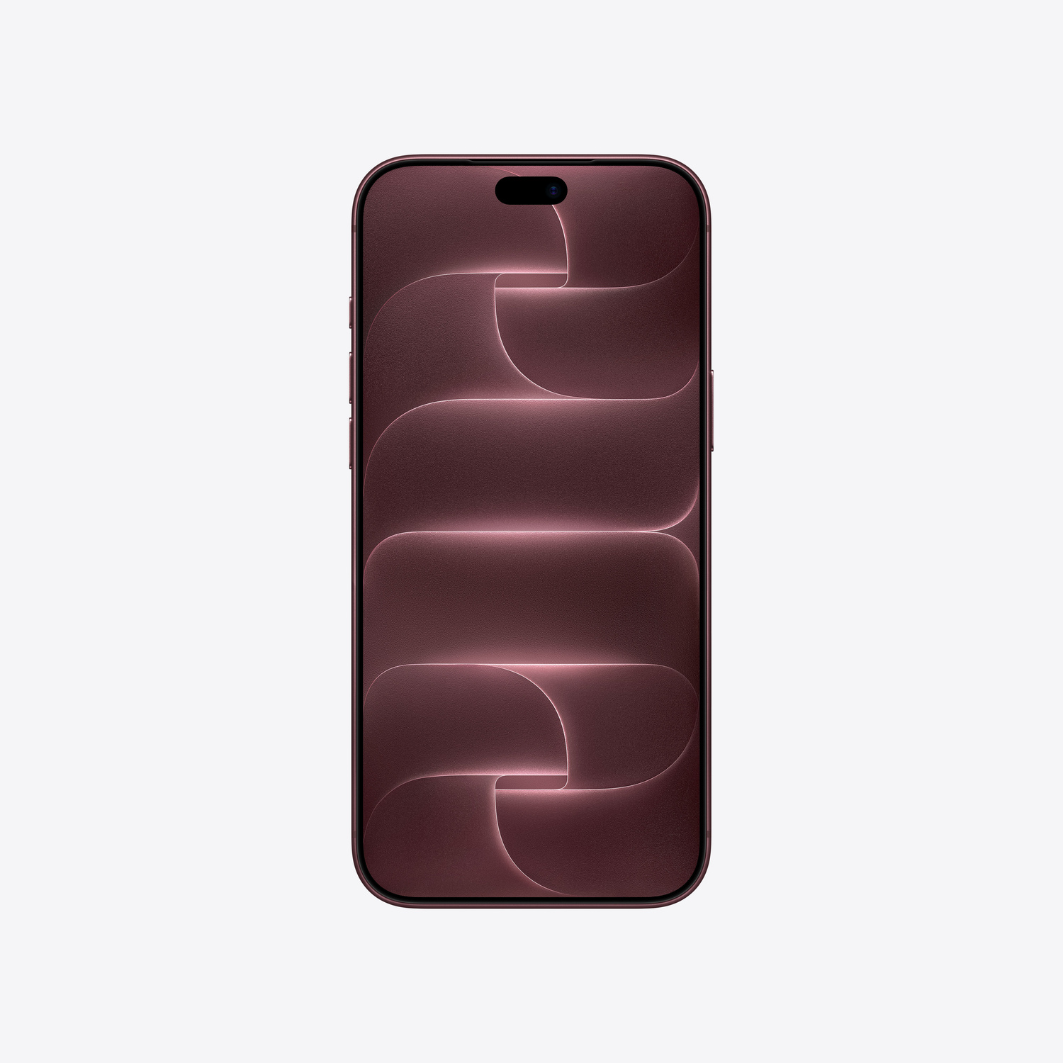 Uno smartphone scuro mostra un astratto motivo a onde rosa sullo schermo su sfondo chiaro.