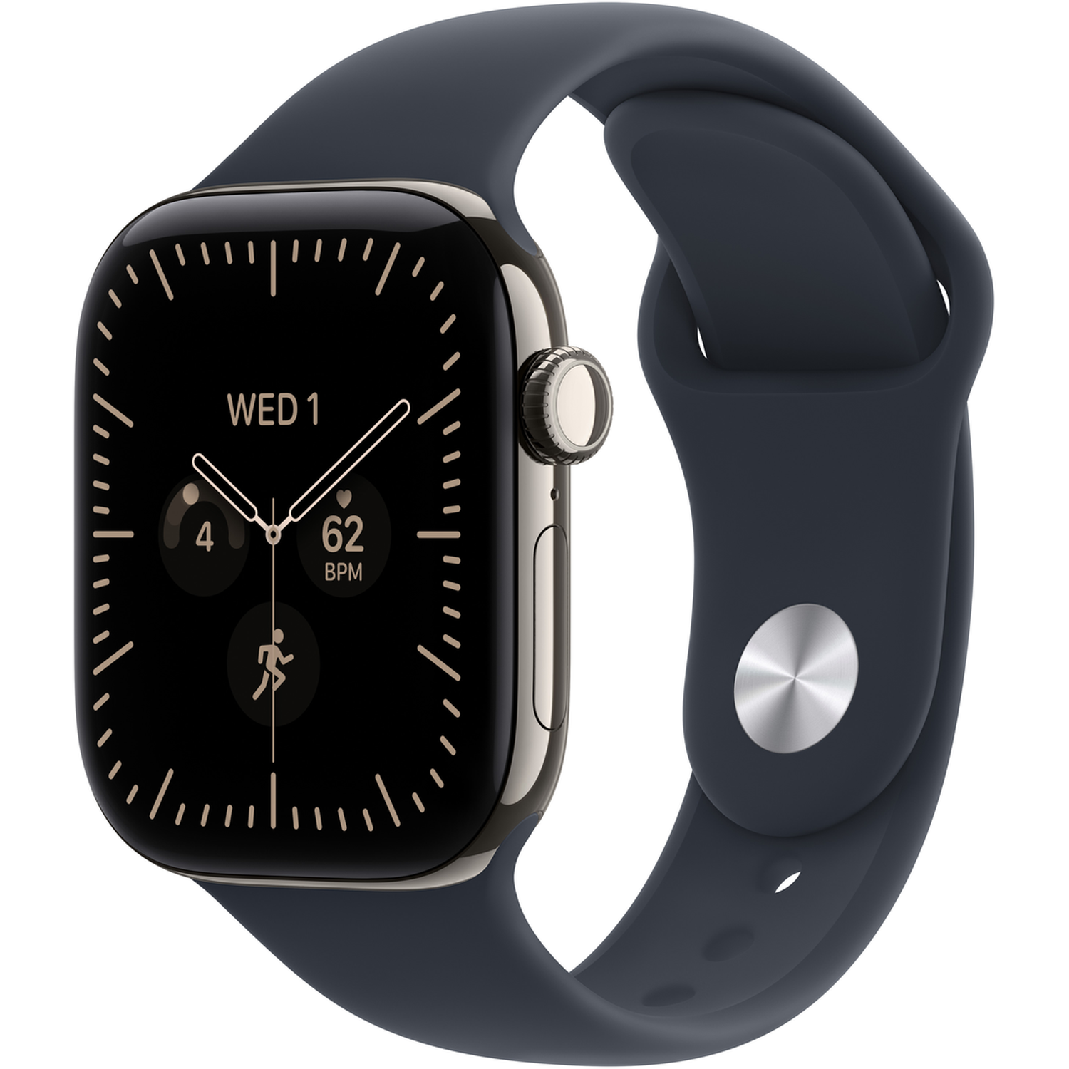 Apple Watch Series 12 GPs + Cellular 42mm Natural Titanium Case - Sport Band M/l Smartwatch Navy Blue