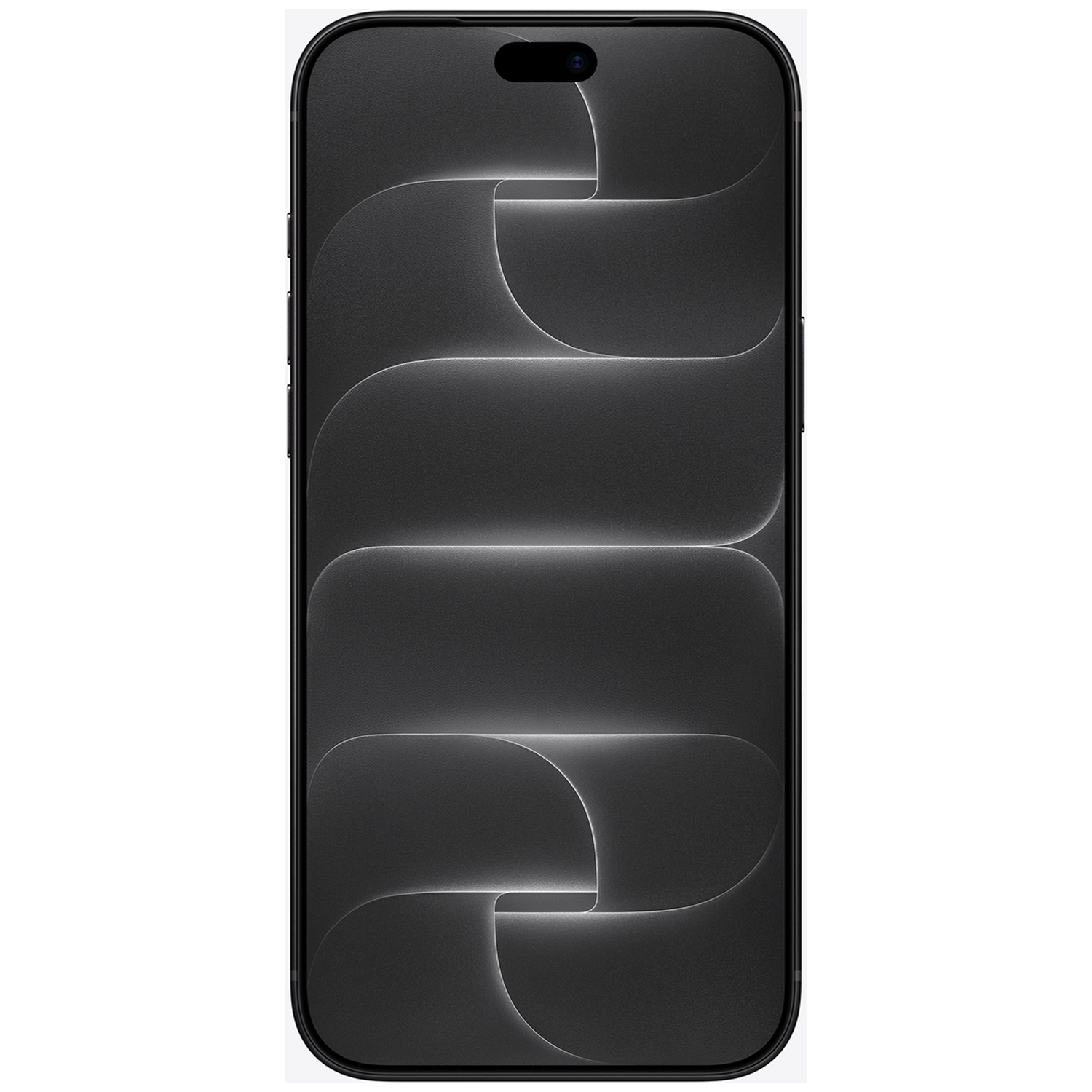 Zwarte smartphone met een donker, abstract gebogen lijnenpatroon op het scherm.