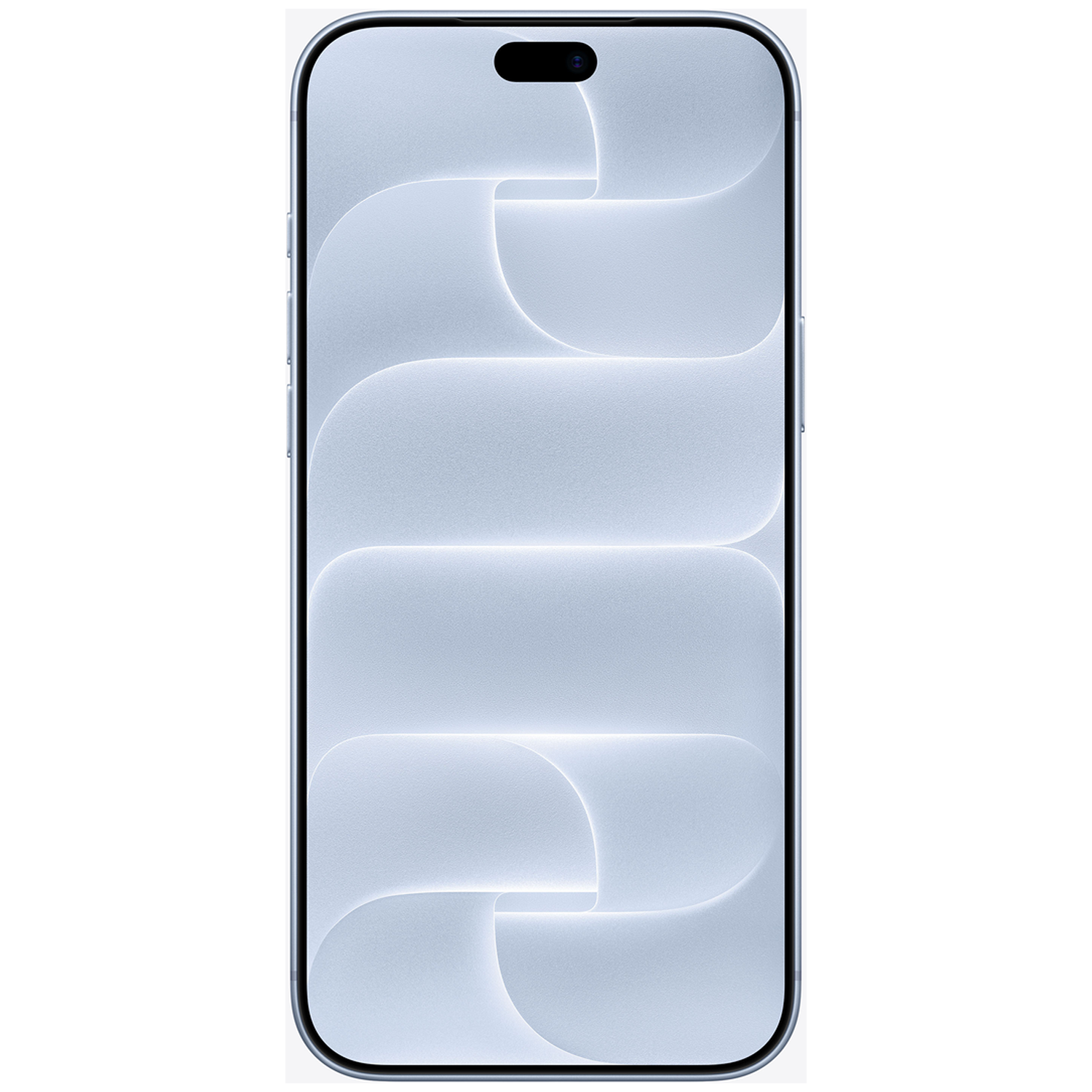 Een smartphone met een lichtblauwe, getextureerde abstracte achtergrond op het scherm en een cameragaatje bovenaan.