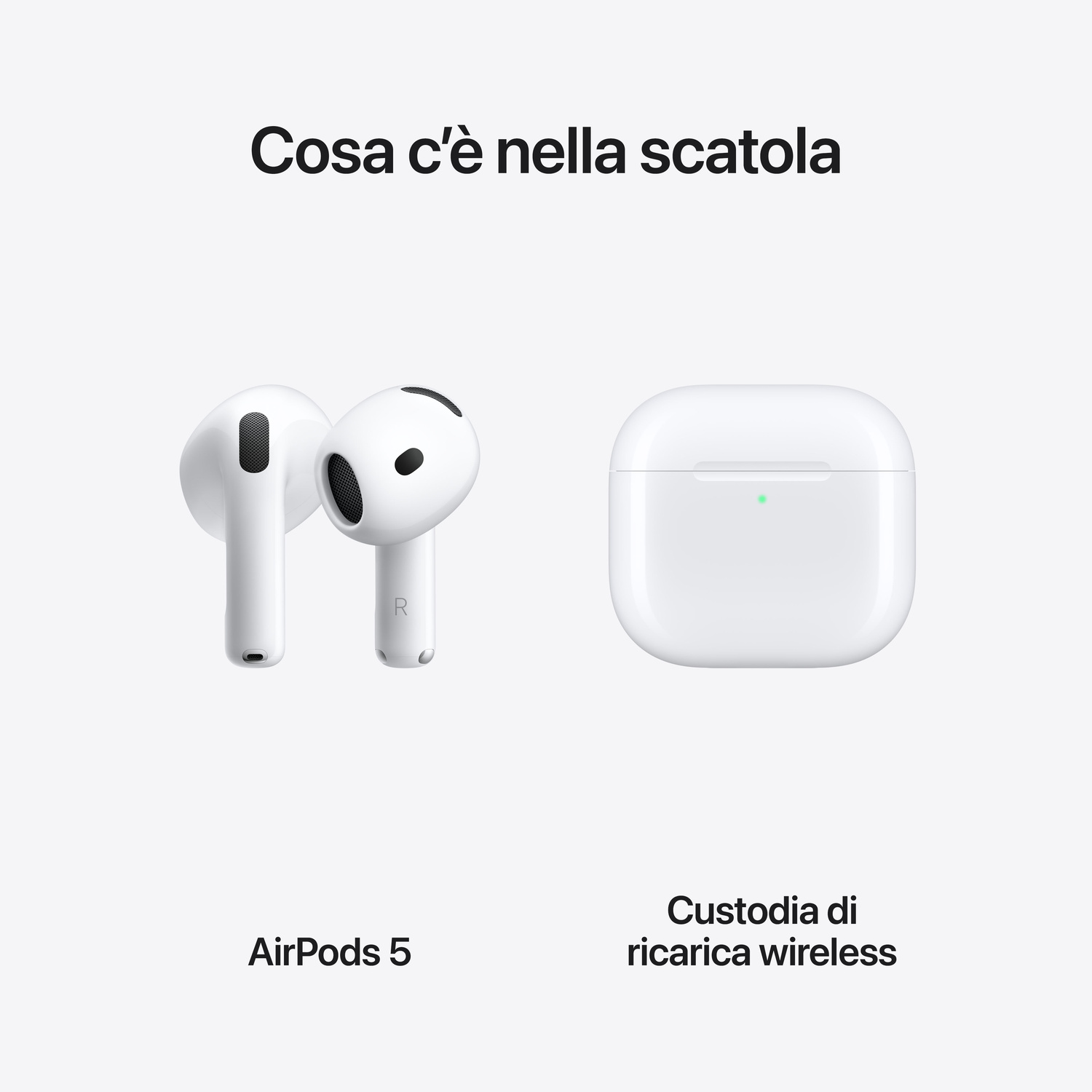 AirPods 3 bianchi e custodia di ricarica wireless su sfondo bianco.