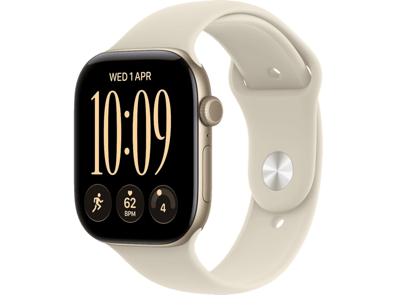 Smartwatch APPLE Watch Series 12 GPS + Cellular, koperta 46mm z aluminium w kolorze jasnego złota, pasek sportowy piaskowym - rozmiar M/L MJGC4MP/A