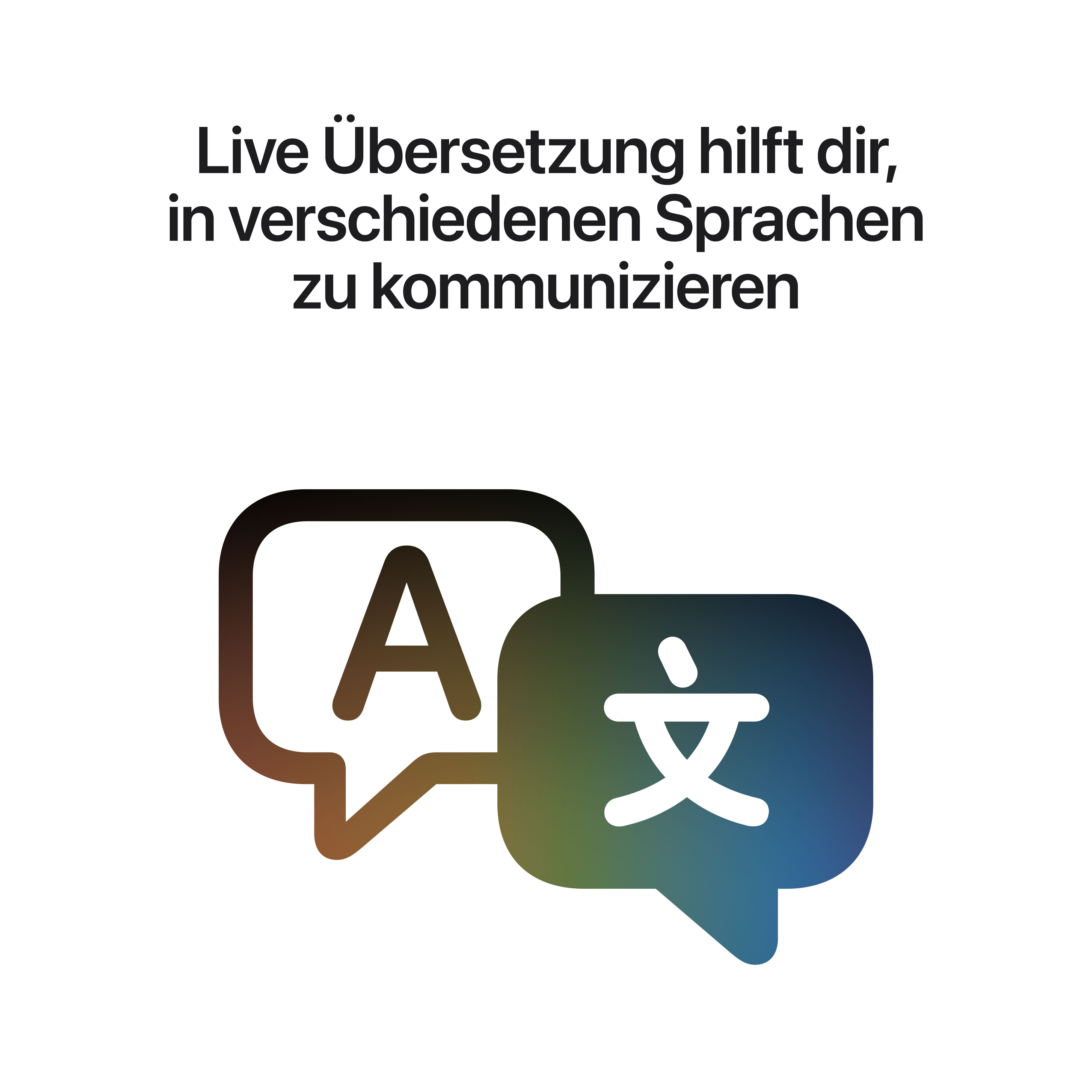 Live-Uebersetzung hilft dir, in verschiedenen Sprachen zu kommunizieren, mit zwei Chat-Symbolen darunter.