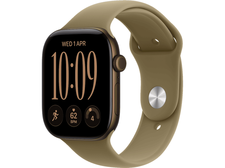 Smartwatch APPLE Watch Series 12 GPS + Cellular, koperta 46mm z aluminium w kolorze ciemnego brązu, pasek sportowy oliwkowym - rozmiar S/M MJGD4MP/A