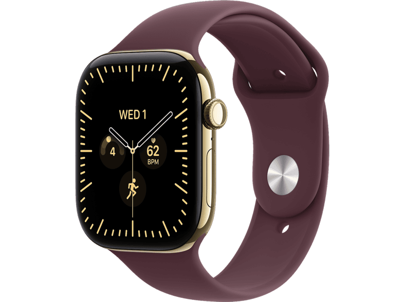 Smartwatch APPLE Watch Series 12 GPS + Cellular, koperta 42mm z tytanu w kolorze żywego złota, pasek sportowy bordowym - rozmiar M/L MJGK4MP/A