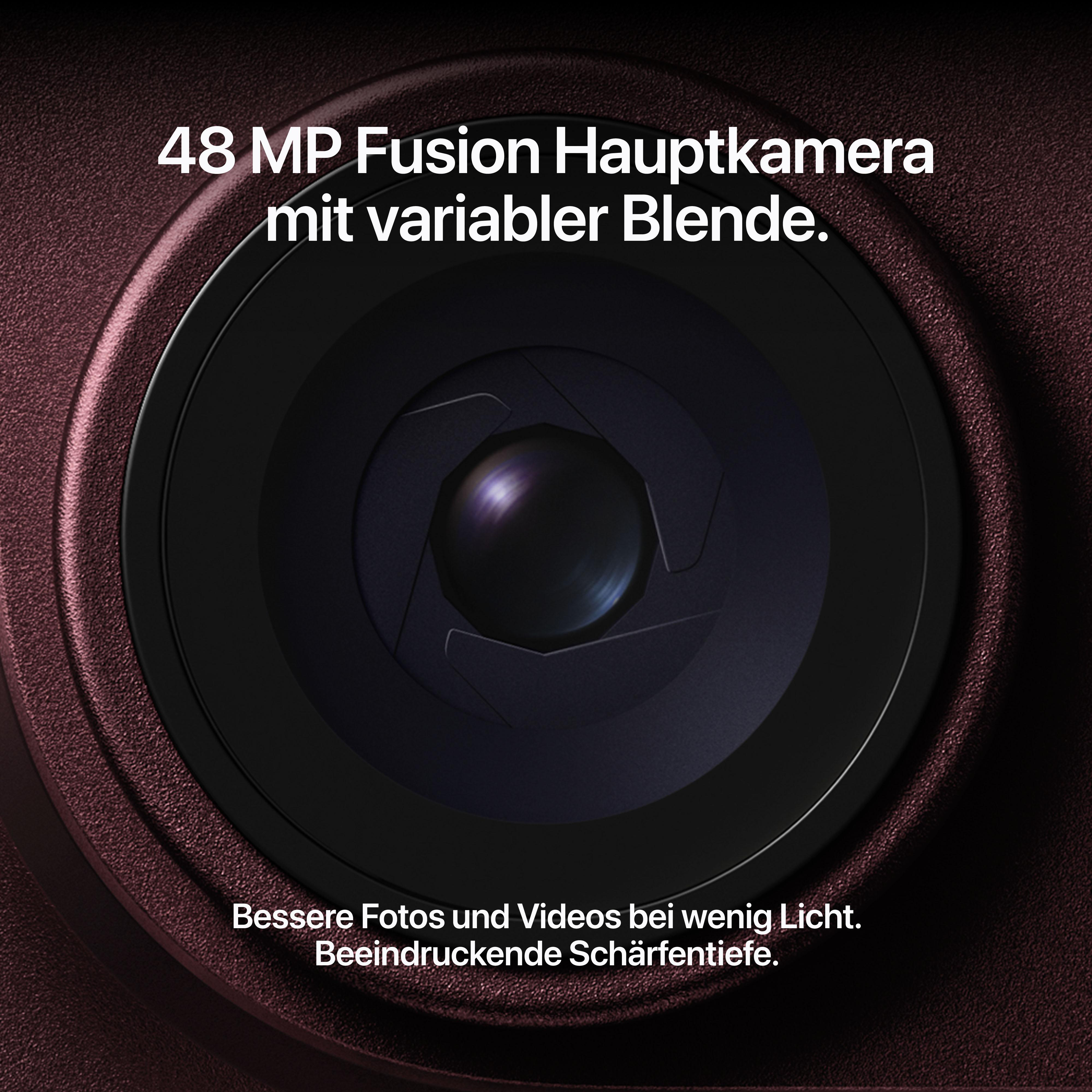 Nahaufnahme einer Smartphone-Kamera mit variabler Blende und Text auf dunklem Hintergrund.