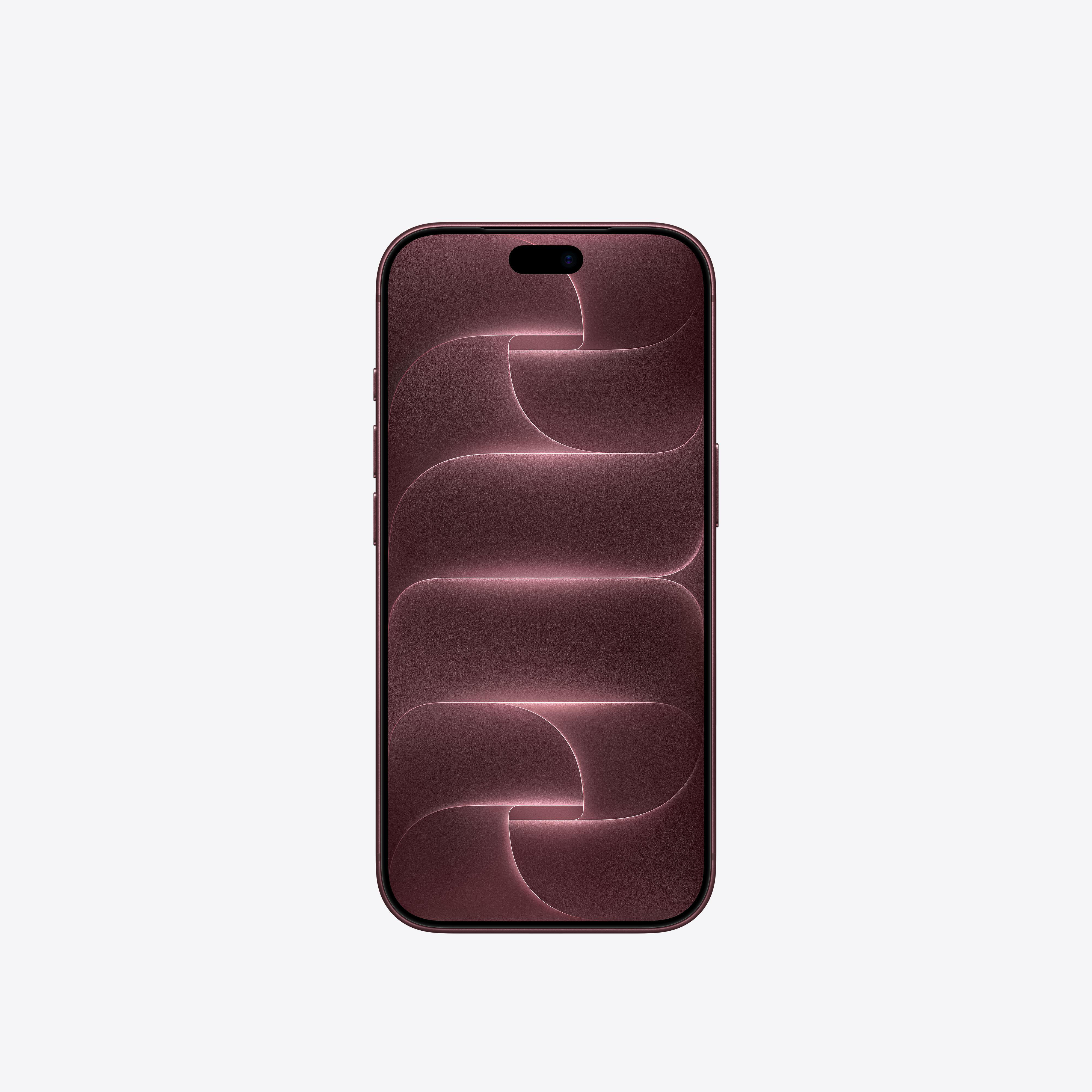 Ein dunkelrotes Smartphone zeigt ein karmesinrotes, abstraktes Wellen-Hintergrundbild vor weißem Hintergrund.
