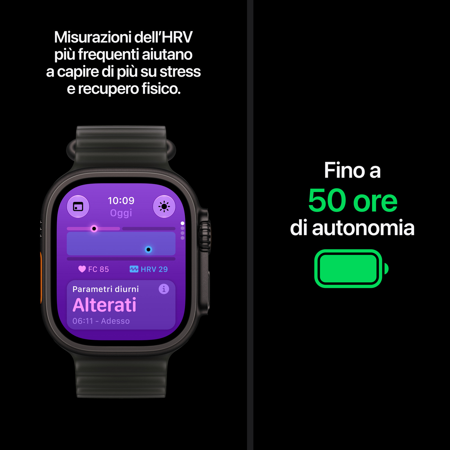 Smartwatch con dati HRV e testo su 50 ore di autonomia.