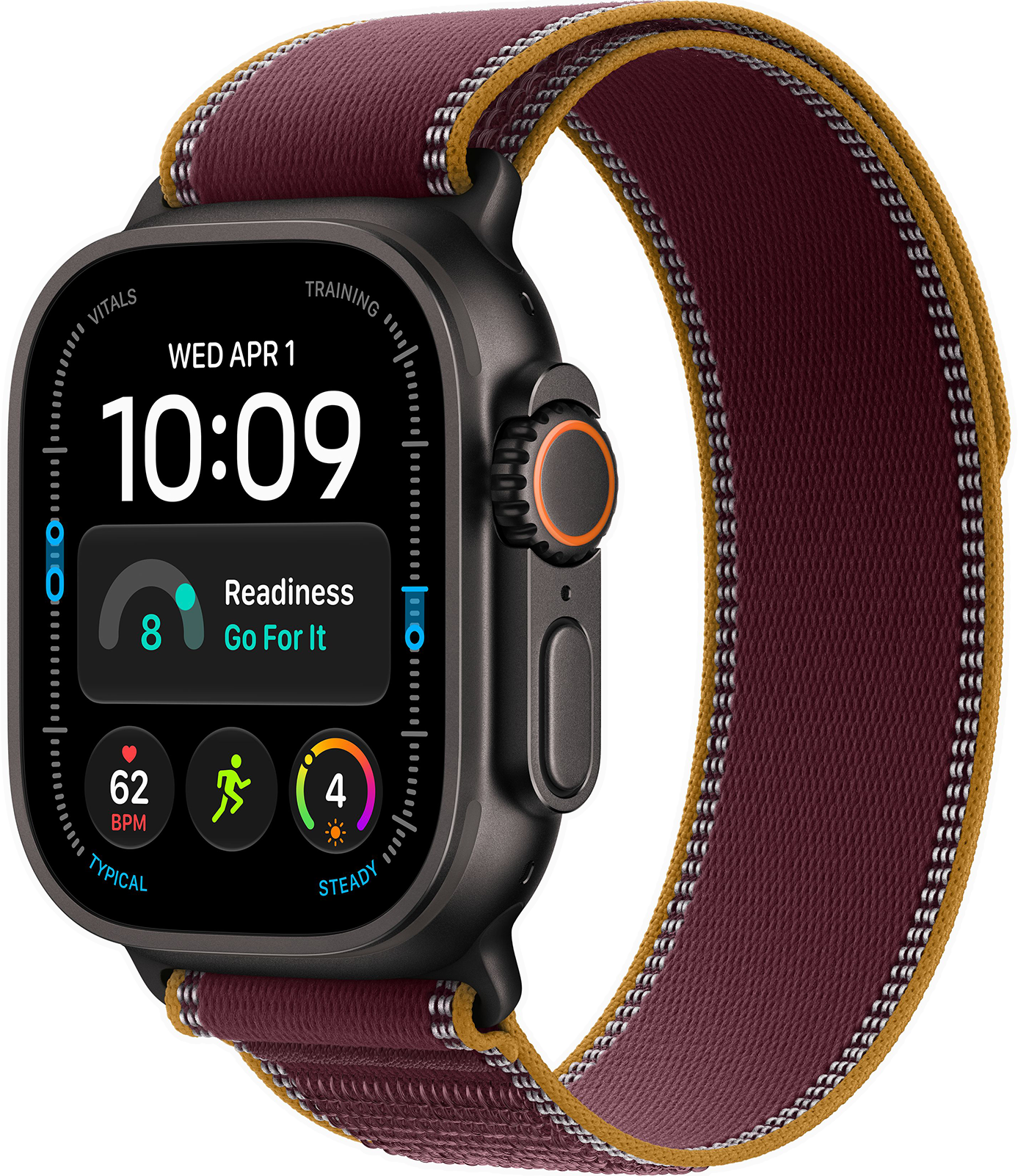 APPLE Watch Ultra 4 GPS+Cellular, 49mm-es fekete titántok, burgundi terep pánt, M-L (MJC44QH/A)